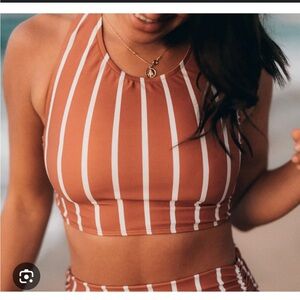 Albion fit orange and White Striped Bikini top
